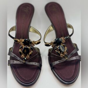 Giuseppe Zanotti Black and Gold Embellished Jewelled Sandals